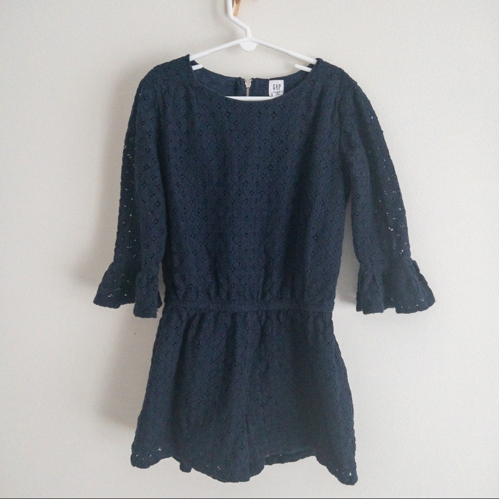 GAP Girls Navy Eyelet 3/4 Sleeve Romper